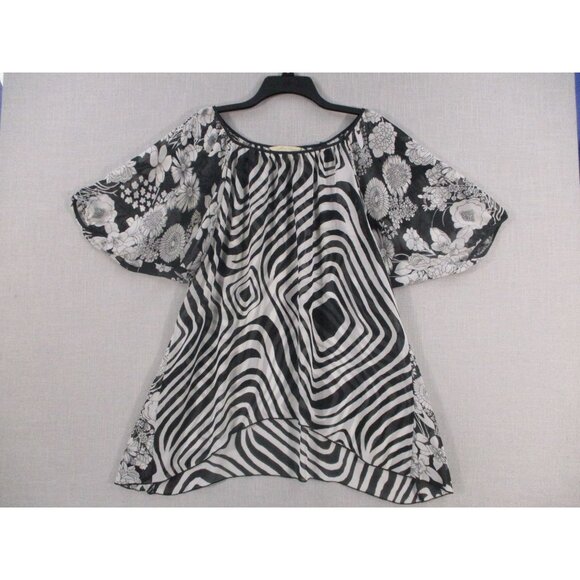 Jonathan Martin Black & White Floral Zebra Print Sheer Top Blouse XL - Picture 1 of 9
